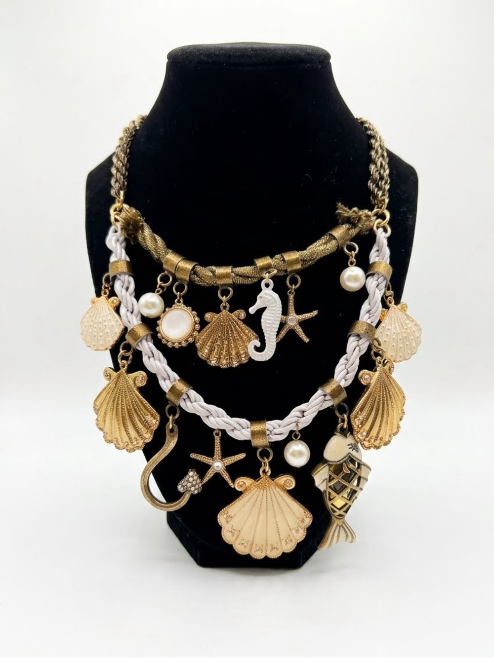 Betsey Johnson Vintage Nautical Shell Seahorse Starfish Statement Necklace